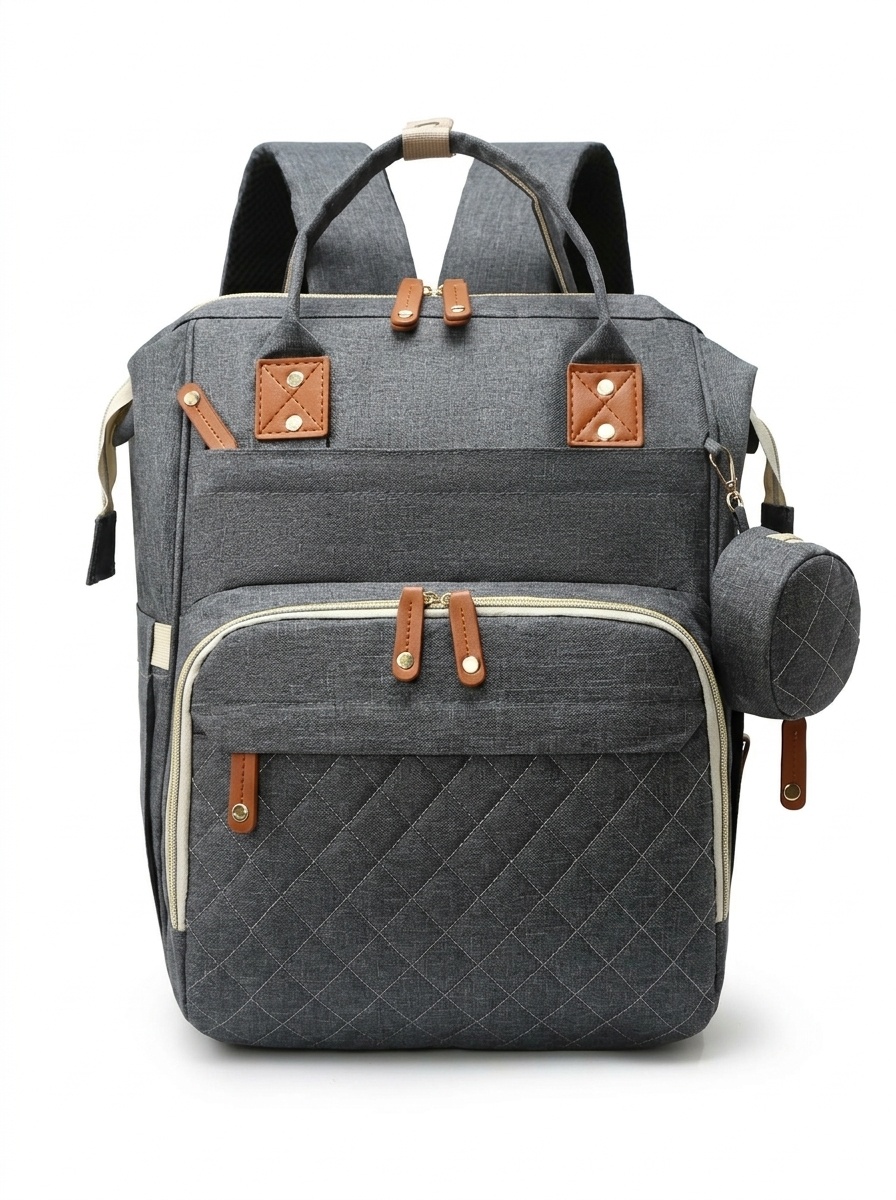 Mochila cambiador multifuncional, bolsa de pañales de viaje para bebé con puerto de carga USB, bolsillos térmicos y correas para cochecito.