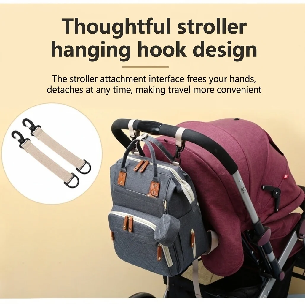 Zaino fasciatoio multifunzionale, borsa da viaggio per neonati con porta di ricarica USB, tasche termiche e cinghie per passeggino.
