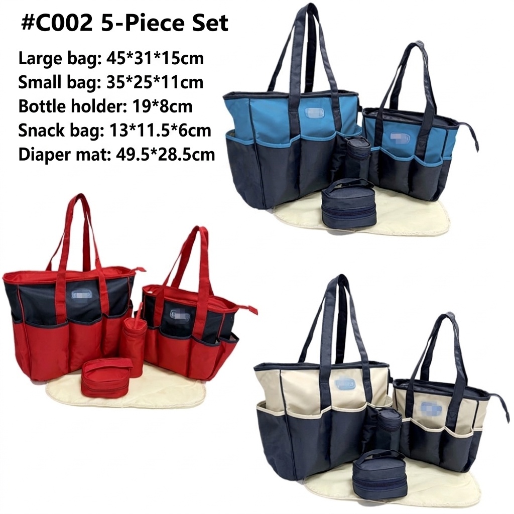 Set borsa fasciatoio 5 in 1, borsa a tracolla multifunzione per mamma con borsa grande, borsa piccola, porta biberon, marsupio e fasciatoio.