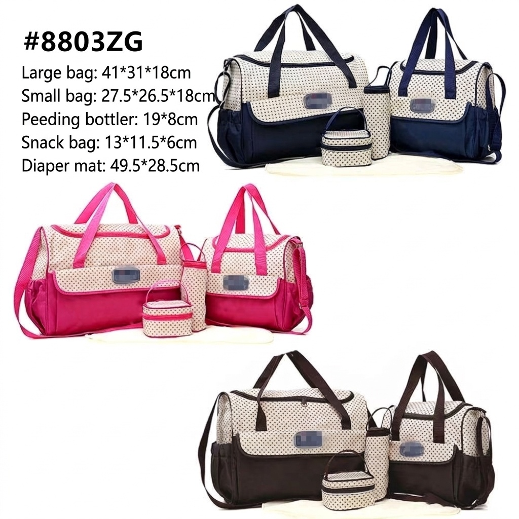 Set borsa fasciatoio 5 in 1, borsa a tracolla multifunzione per mamma con borsa grande, borsa piccola, porta biberon, marsupio e fasciatoio.