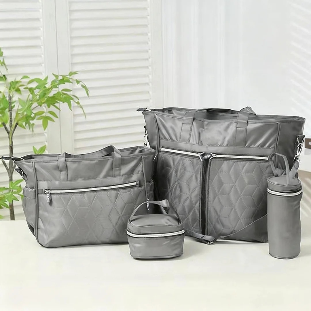 Set borsa fasciatoio 5 in 1, borsa a tracolla multifunzione per mamma con borsa grande, borsa piccola, porta biberon, marsupio e fasciatoio.