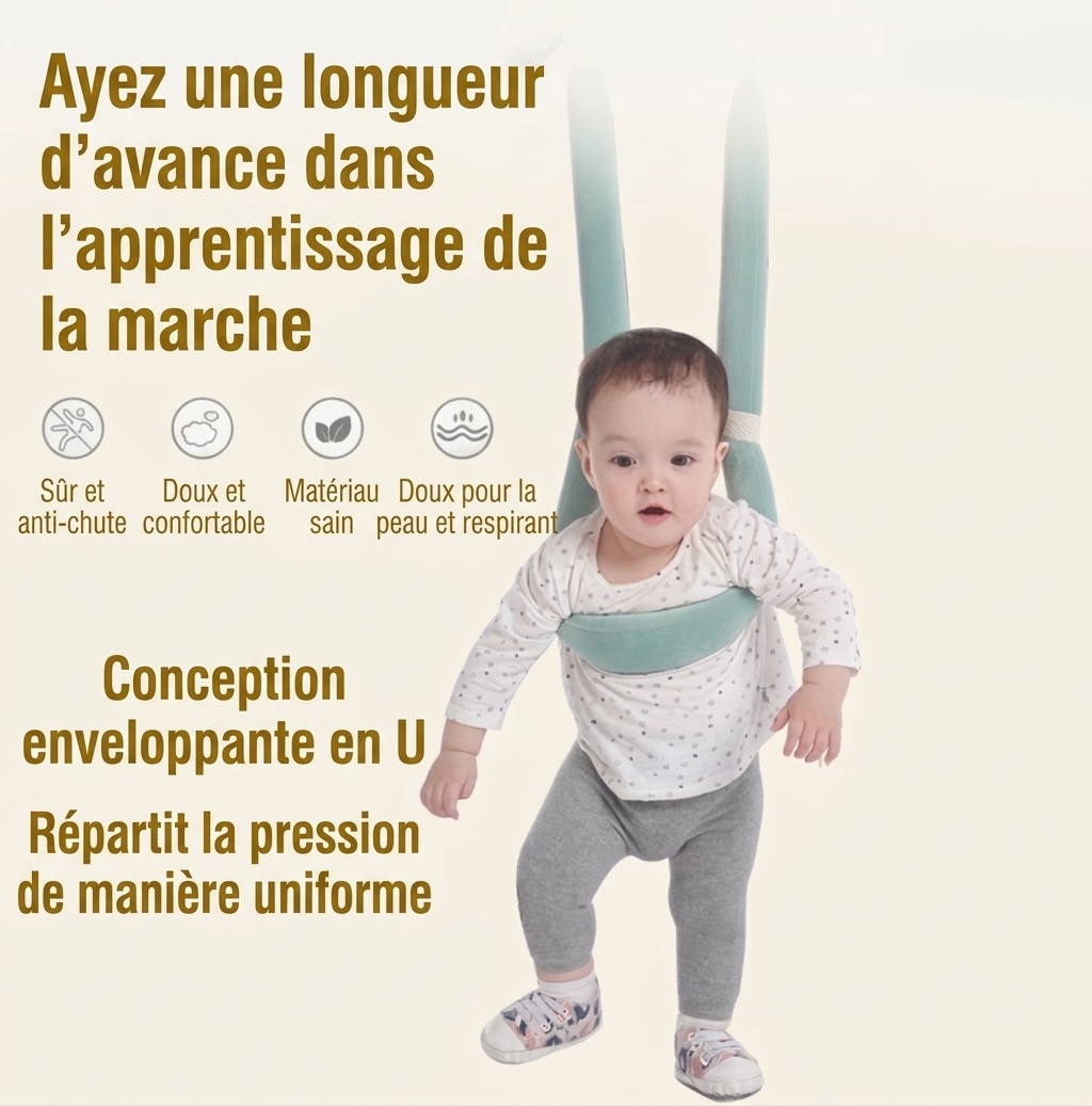 Harnais de marche pour bébé, trotteur portatif et respirant avec sangles de sécurité réglables pour les tout-petits apprenant à marcher.