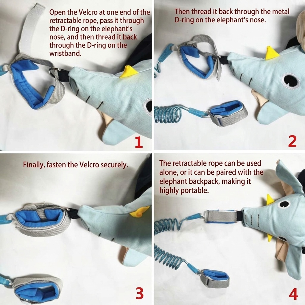 Zainetto di sicurezza per bambini con guinzaglio anti-smarrimento, mini zainetto a forma di elefante con imbracatura di sicurezza e cinghia pettorale per bambini e bambine.