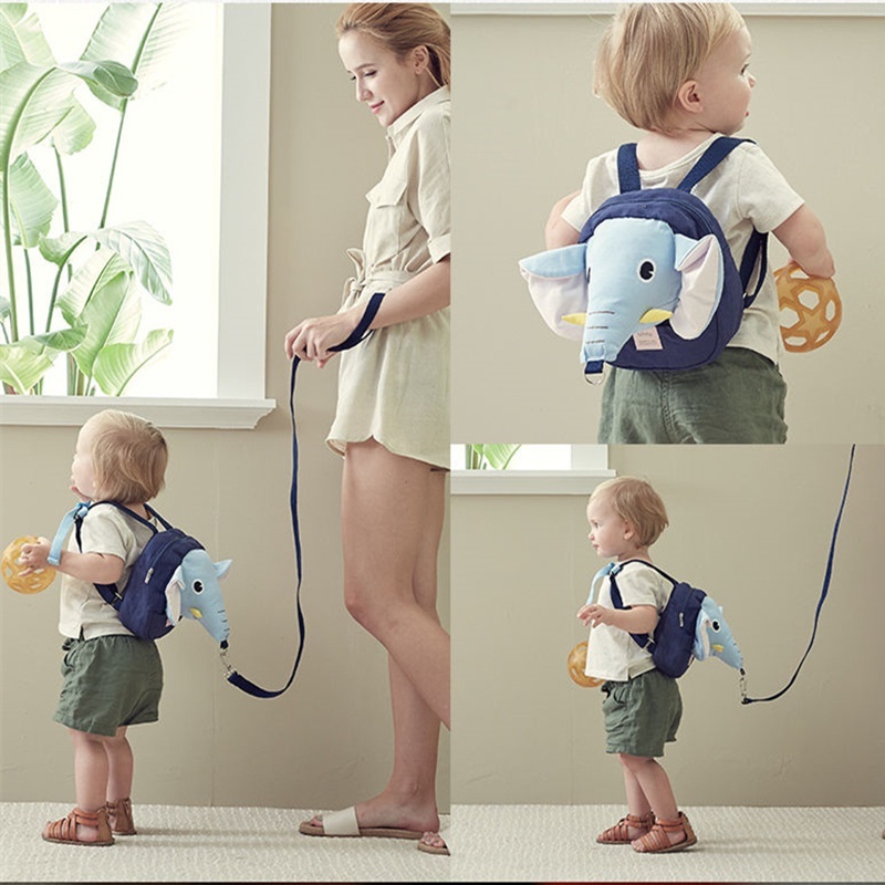 Zainetto di sicurezza per bambini con guinzaglio anti-smarrimento, mini zainetto a forma di elefante con imbracatura di sicurezza e cinghia pettorale per bambini e bambine.