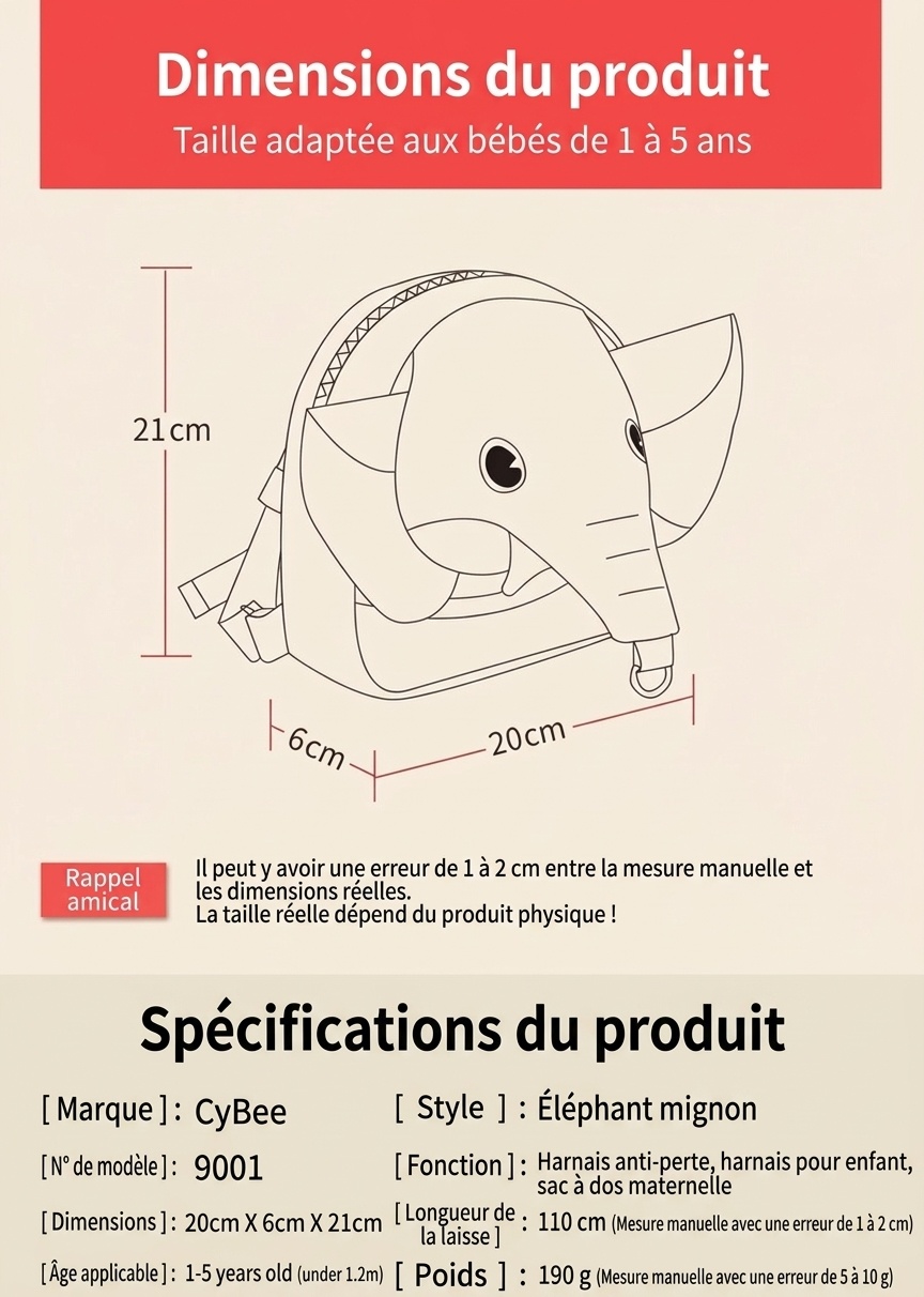 Sac à dos de sécurité pour tout-petits avec laisse anti-perte, mini sac à dos éléphant de dessin animé avec harnais de sécurité et sangle de poitrine pour garçons et filles