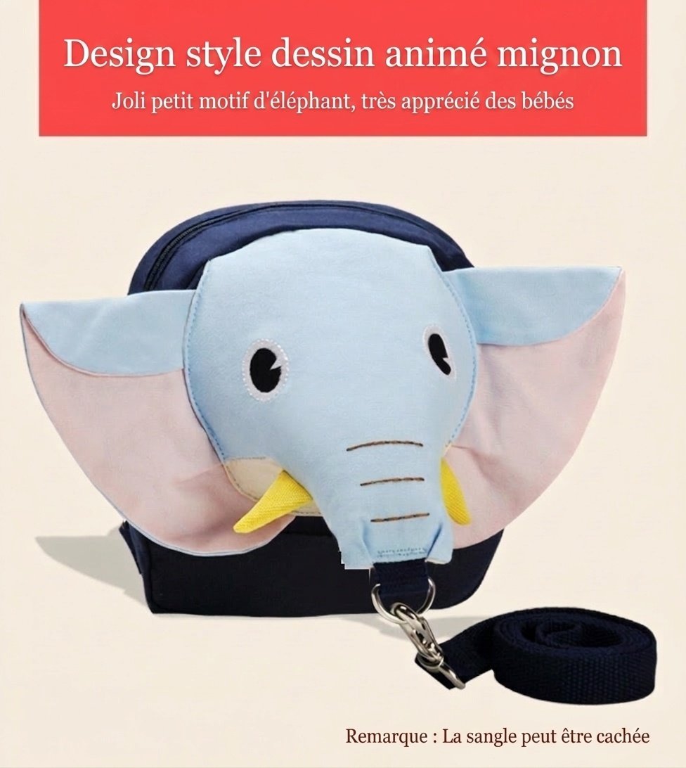 Sac à dos de sécurité pour tout-petits avec laisse anti-perte, mini sac à dos éléphant de dessin animé avec harnais de sécurité et sangle de poitrine pour garçons et filles