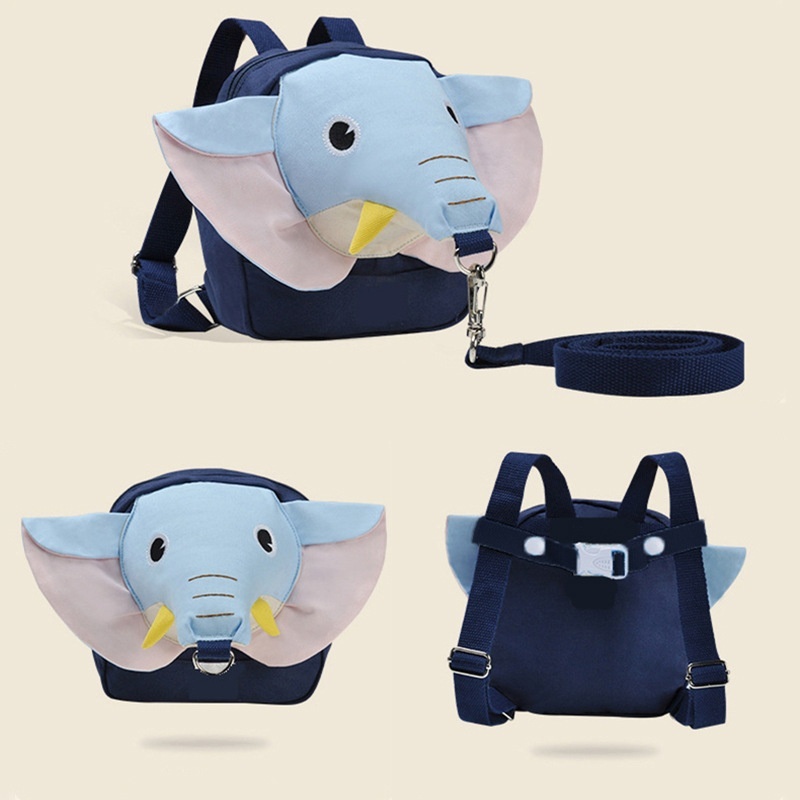 Zainetto di sicurezza per bambini con guinzaglio anti-smarrimento, mini zainetto a forma di elefante con imbracatura di sicurezza e cinghia pettorale per bambini e bambine.
