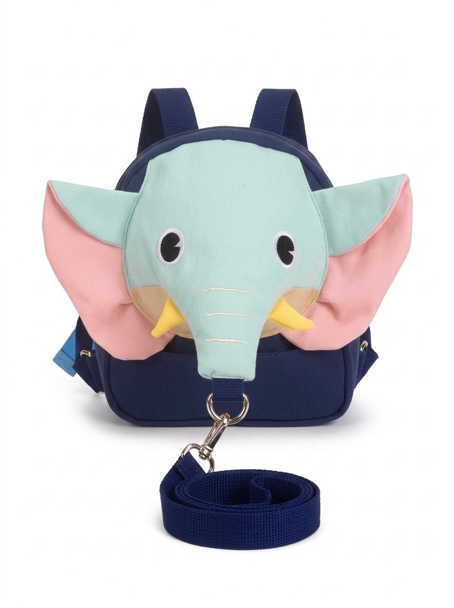 Zainetto di sicurezza per bambini con guinzaglio anti-smarrimento, mini zainetto a forma di elefante con imbracatura di sicurezza e cinghia pettorale per bambini e bambine.