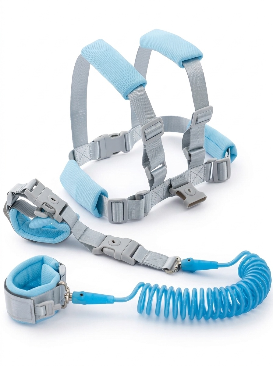 Imbracatura di sicurezza 2 in 1 per bambini con guinzaglio da polso anti-smarrimento, imbracatura traspirante per passeggiate con lucchetto e snodo girevole a 360°.