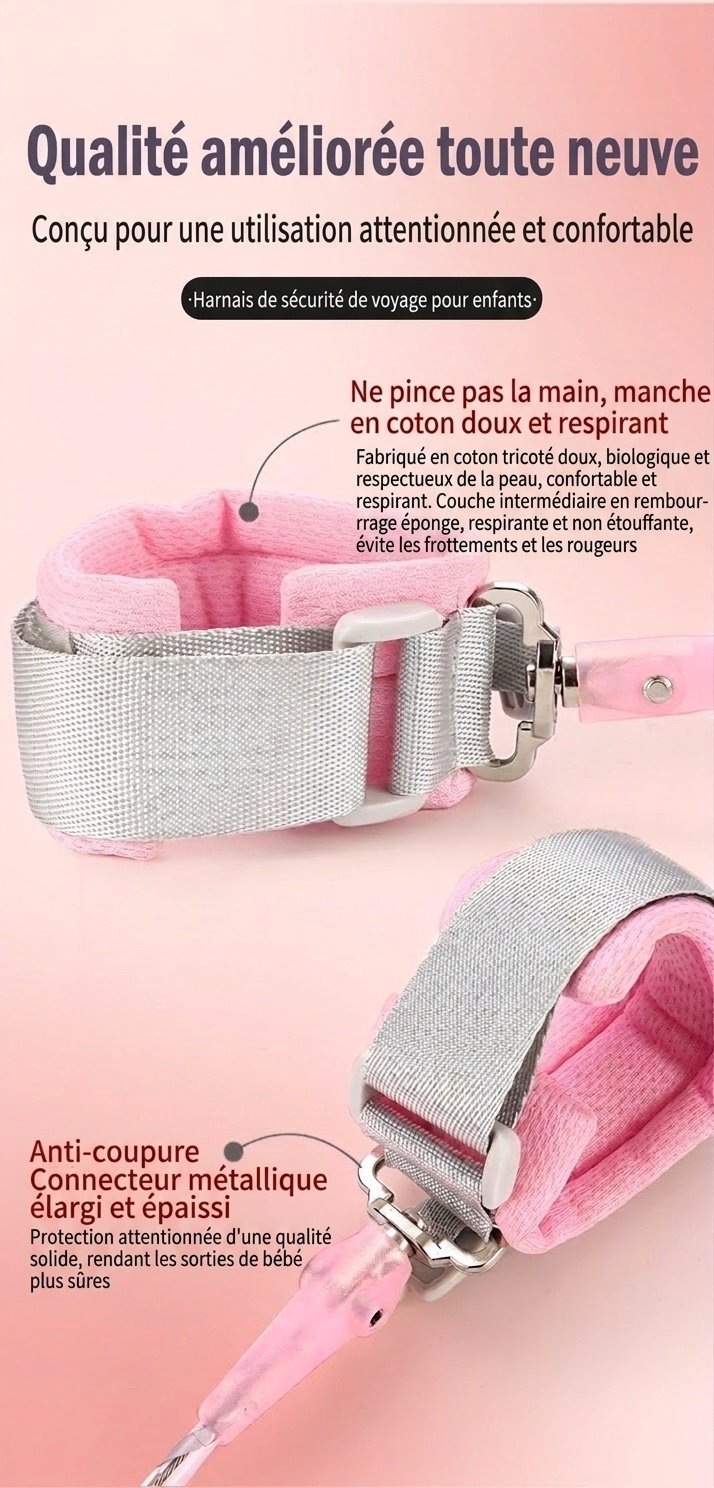 Harnais de sécurité enfant 2 en 1 avec dragonne anti-perte, harnais de marche respirant avec verrou et pivot à clé rotatif à 360°