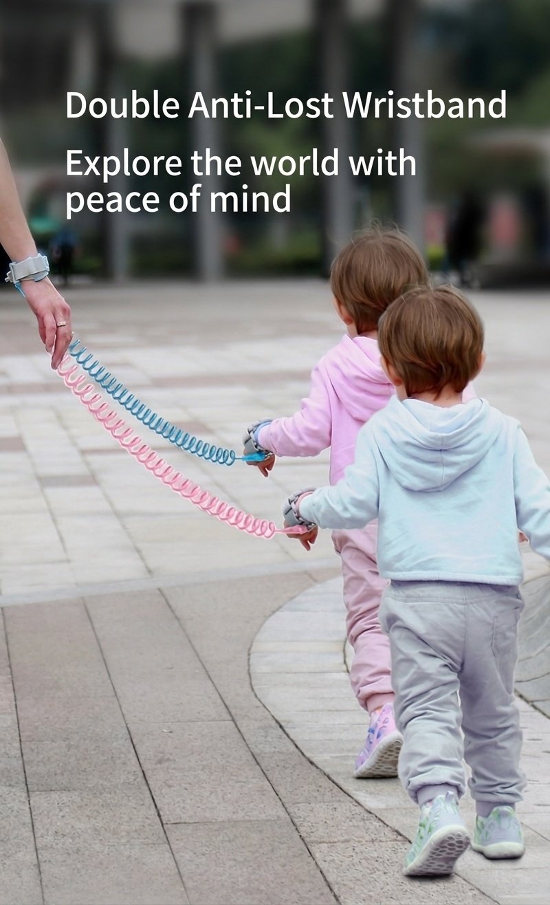 Guinzaglio da polso anti-smarrimento per bambini, cintura di sicurezza per passeggiate con chiusura a chiave e snodo girevole a 360° per neonati e bambini.