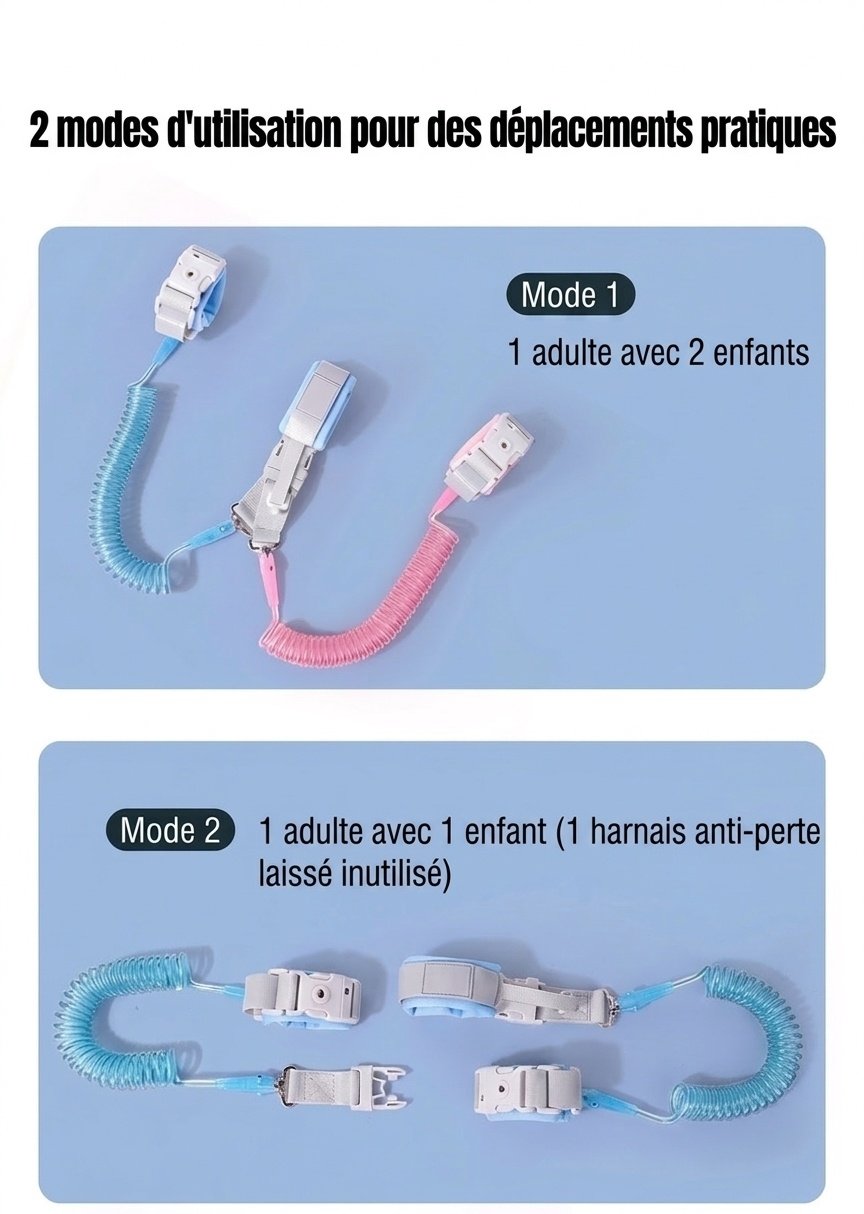 Laisse de sécurité anti-perte pour enfant, avec bracelet de maintien et verrou à clé, pivotant à 360°, idéale pour les tout-petits et les enfants.