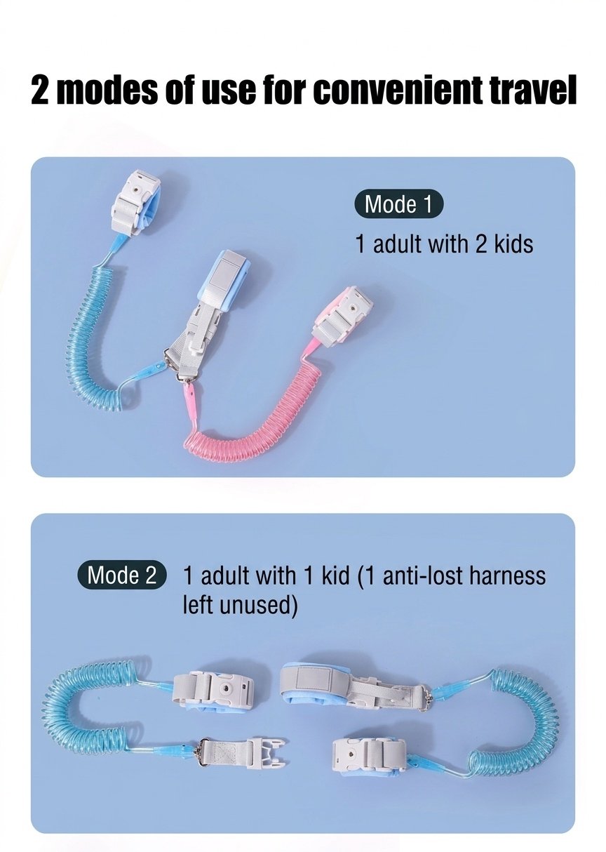Guinzaglio da polso anti-smarrimento per bambini, cintura di sicurezza per passeggiate con chiusura a chiave e snodo girevole a 360° per neonati e bambini.