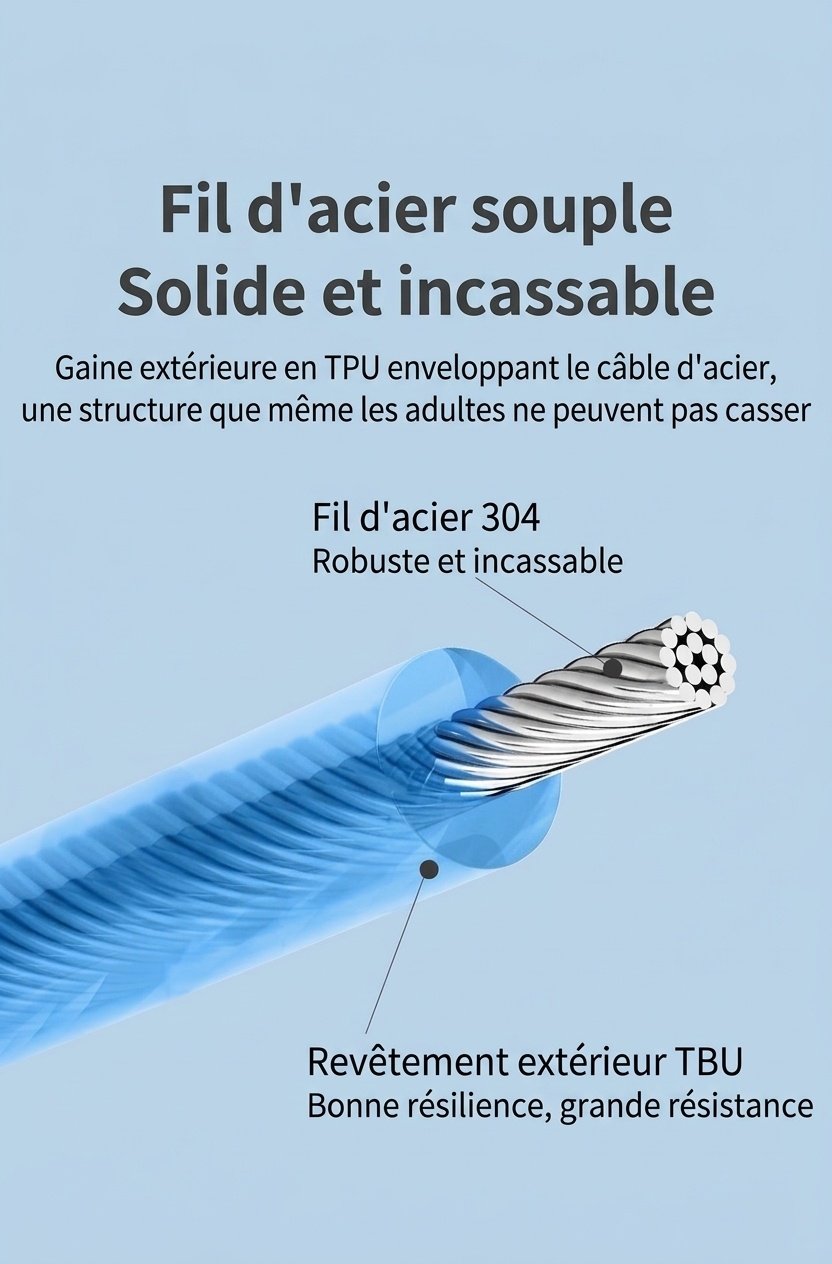 Laisse de sécurité anti-perte pour enfant, avec bracelet de maintien et verrou à clé, pivotant à 360°, idéale pour les tout-petits et les enfants.