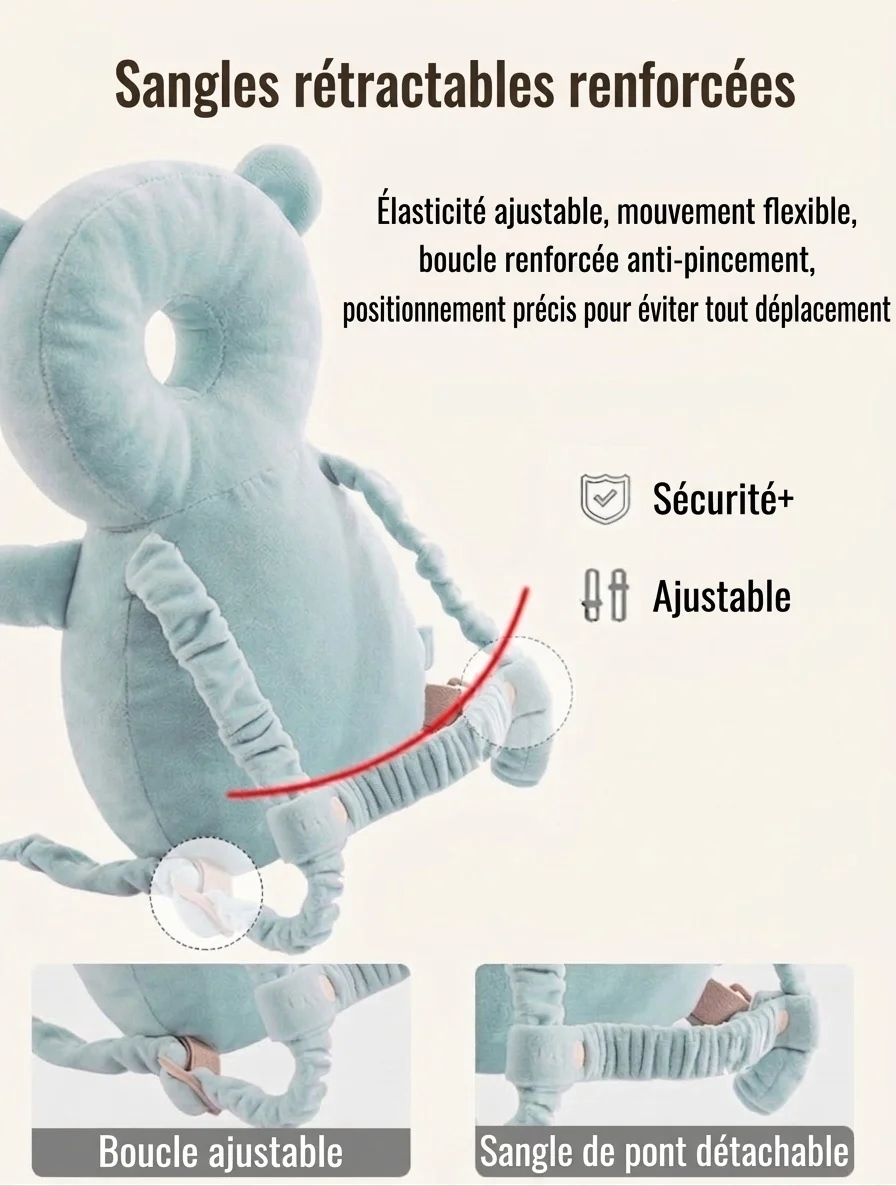 Sac à dos de protection pour la tête de bébé, coussin anti-chute avec laisse de sécurité et sangles réglables pour les bébés qui rampent et marchent