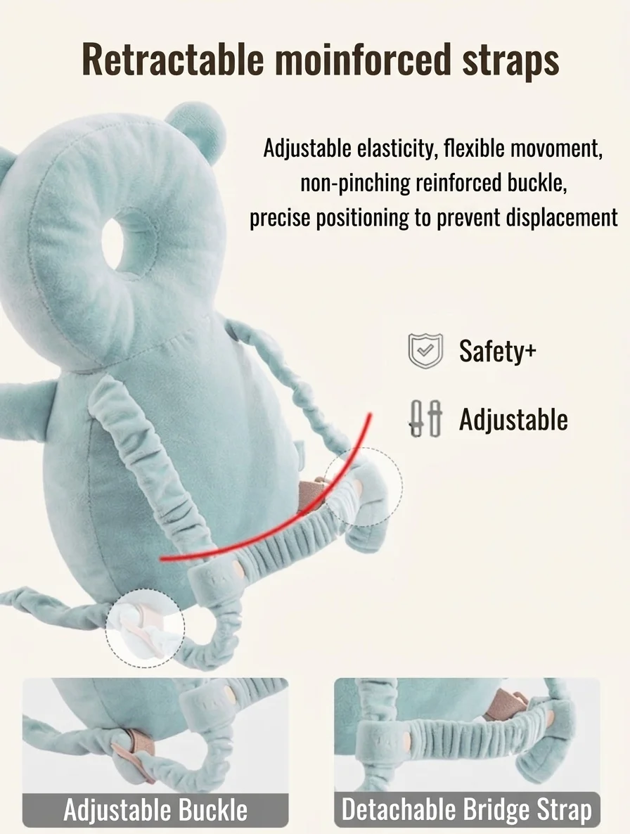 Mochila protectora para la cabeza del bebé, almohadilla protectora anticaídas para la cabeza del bebé con correa de seguridad y correas ajustables para gatear y caminar.