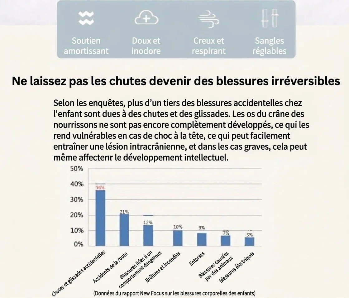 Sac à dos de protection pour la tête de bébé, coussin anti-chute avec laisse de sécurité et sangles réglables pour les bébés qui rampent et marchent