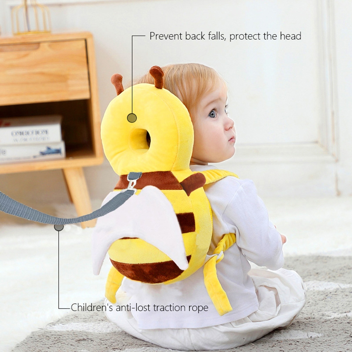 Mochila protectora para la cabeza del bebé, almohadilla protectora anticaídas para la cabeza del bebé con correa de seguridad y correas ajustables para gatear y caminar.