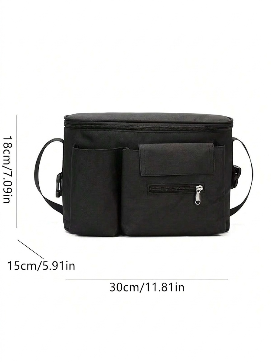Bolsa organizadora universal para cochecito con correa de hombro desmontable, portavasos térmicos y múltiples bolsillos para guardar los artículos esenciales del bebé.