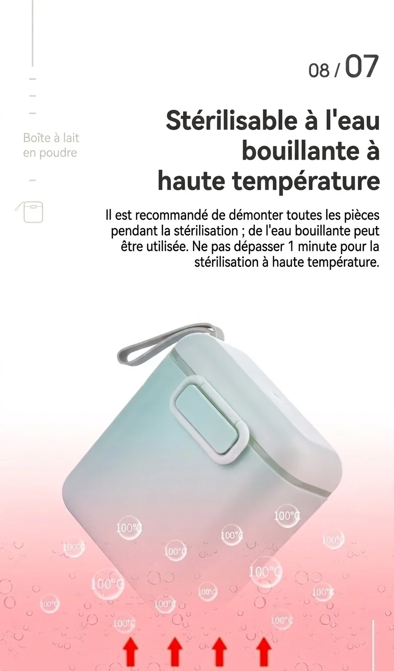 Distributeur portable de lait en poudre pour nourrissons, récipient hermétique pour collations avec cuillère doseuse et niveleur pour les voyages et les sorties