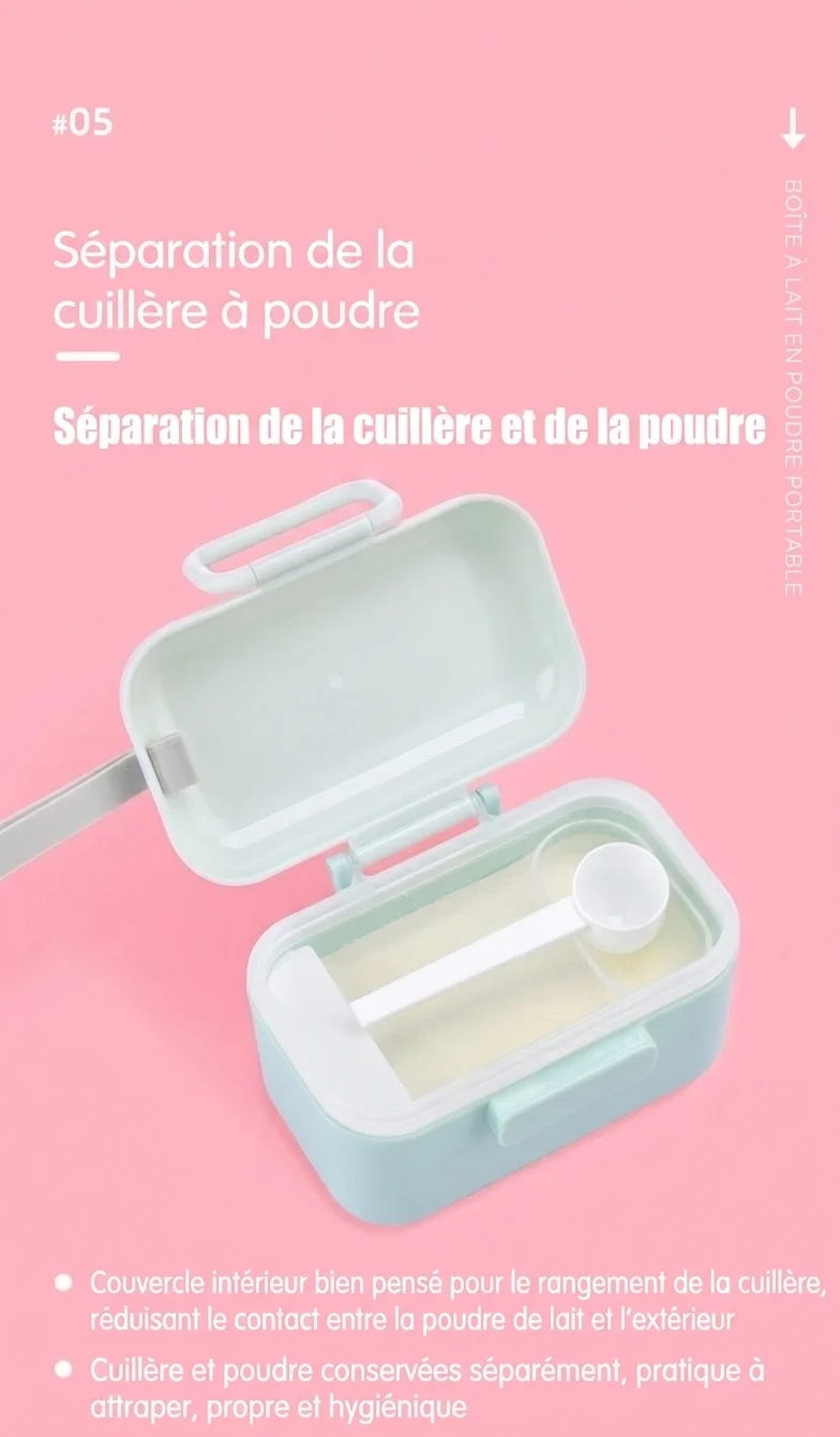 Distributeur portable de lait en poudre pour nourrissons, récipient hermétique pour collations avec cuillère doseuse et niveleur pour les voyages et les sorties
