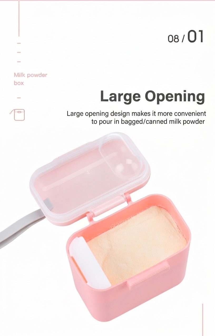 Dispenser portatile di latte in polvere per neonati, contenitore ermetico per snack con misurino e livellatore, ideale per viaggi e gite.