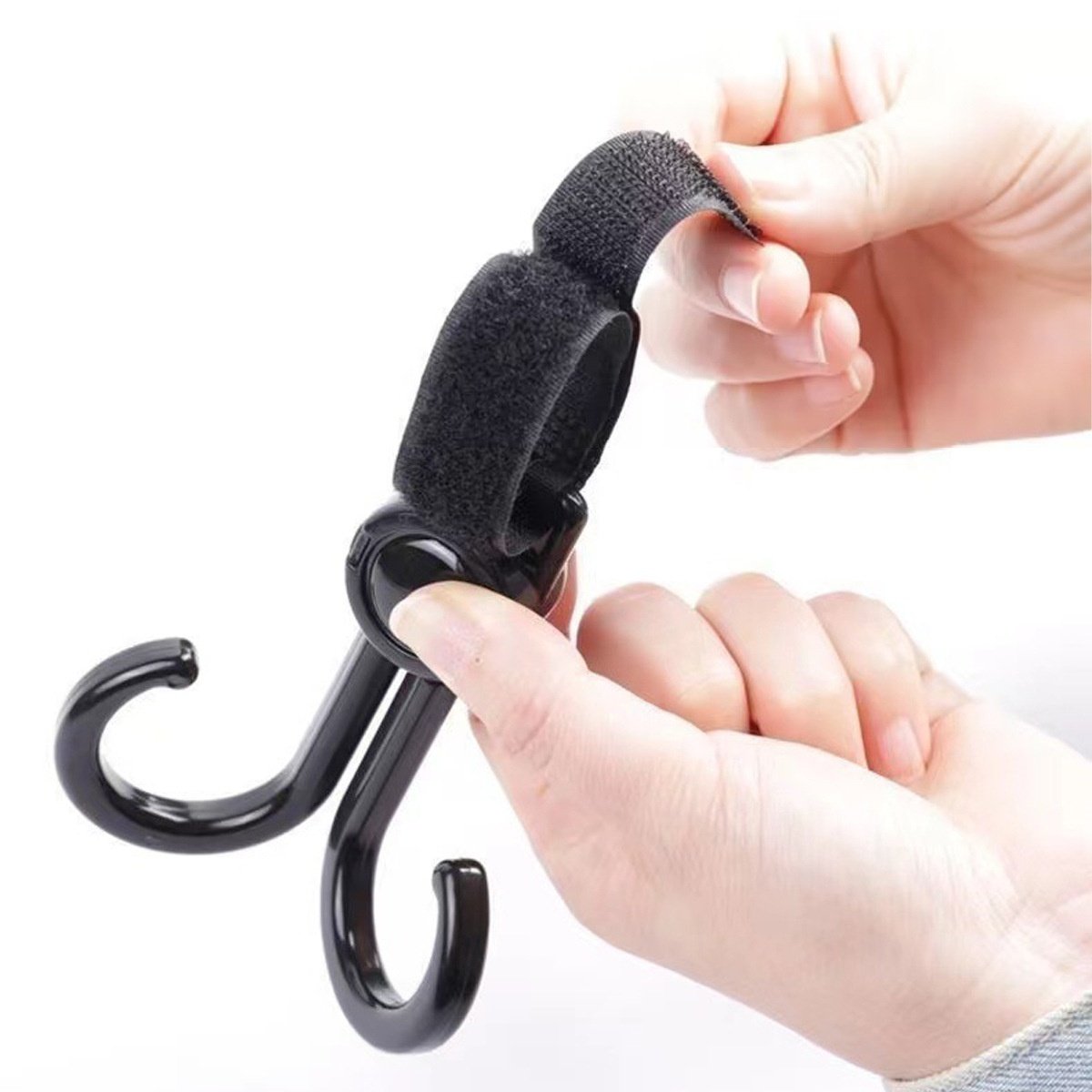 Ganci universali per passeggino, clip girevoli a 360° resistenti con cinghie di fissaggio regolabili per borse per pannolini e spesa.