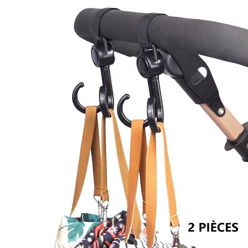 Crochets universels pour poussette, pinces de suspension robustes pivotantes à 360° avec sangles de fixation réglables pour sacs à langer et sacs de courses