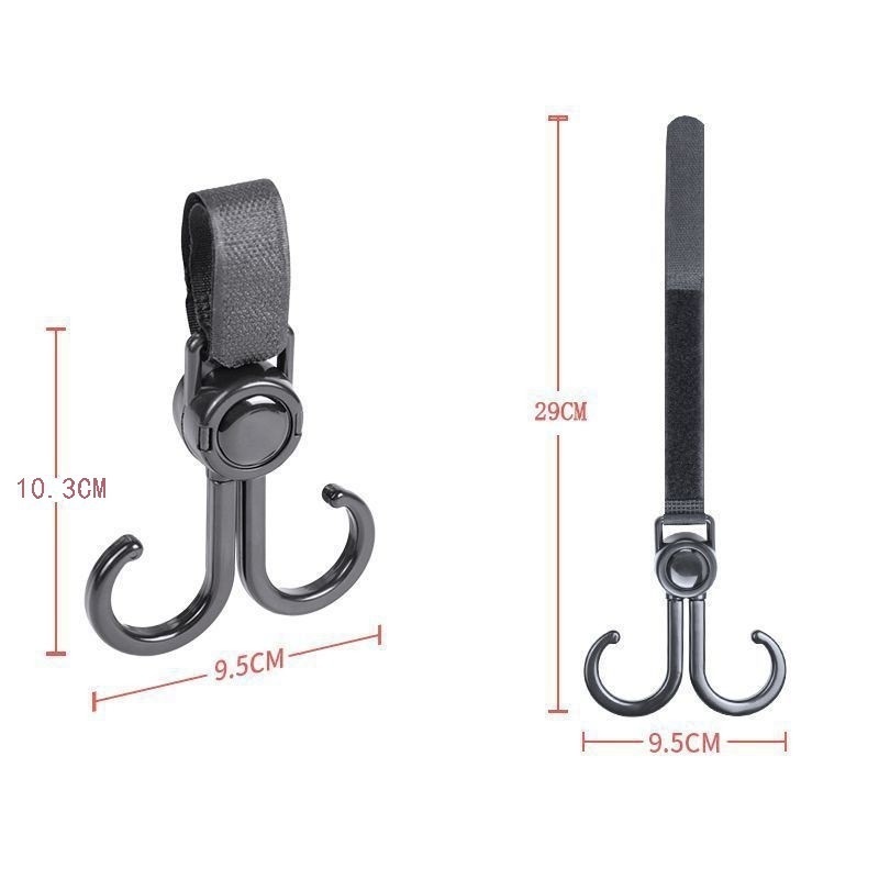 Ganchos universales para cochecito, clips giratorios de 360° de alta resistencia para colgar bolsas, con correas de sujeción ajustables para bolsas de pañales y compras.