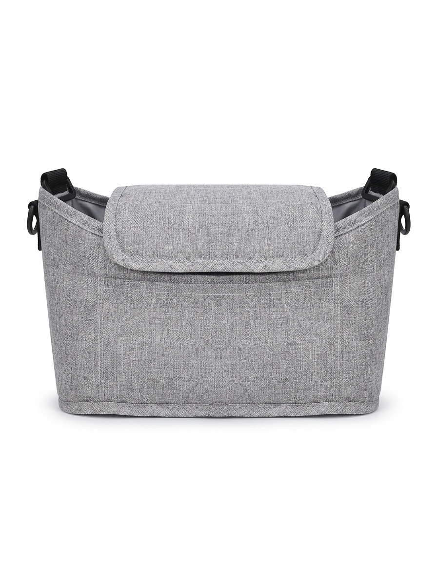 Bolsa organizadora universal para cochecito con correa para el hombro, organizador de pañales con múltiples bolsillos, portabotellas isotérmicos y bolsillo impermeable para pañuelos.