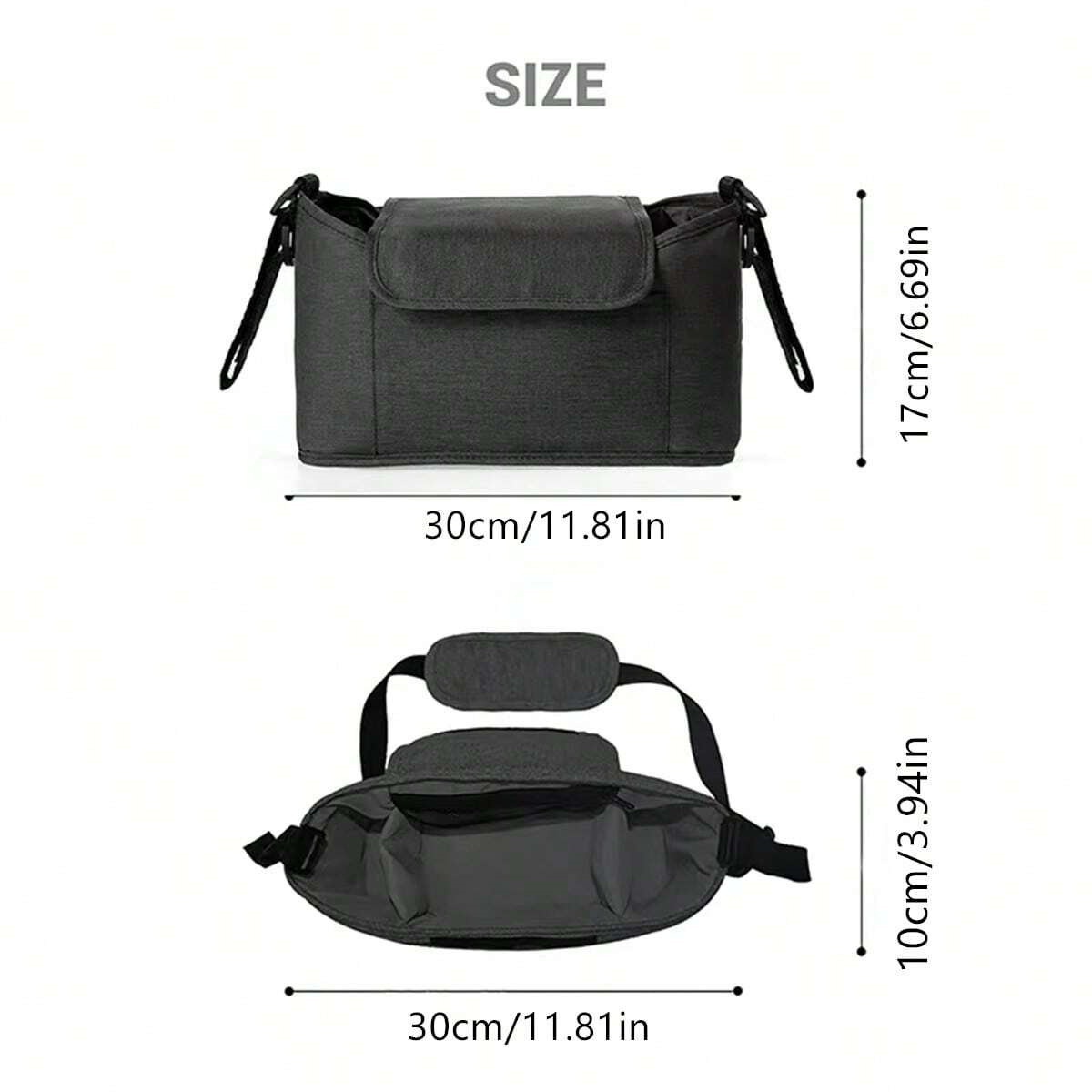 Bolsa organizadora universal para cochecito con correa para el hombro, organizador de pañales con múltiples bolsillos, portabotellas isotérmicos y bolsillo impermeable para pañuelos.