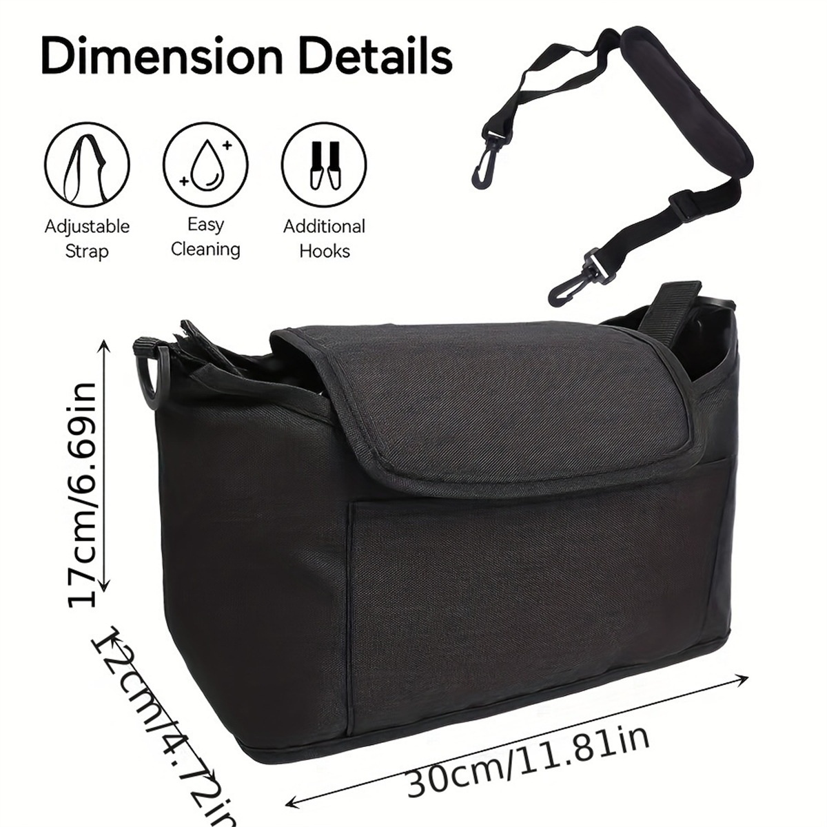 Bolsa organizadora universal para cochecito con correa para el hombro, organizador de pañales con múltiples bolsillos, portabotellas isotérmicos y bolsillo impermeable para pañuelos.
