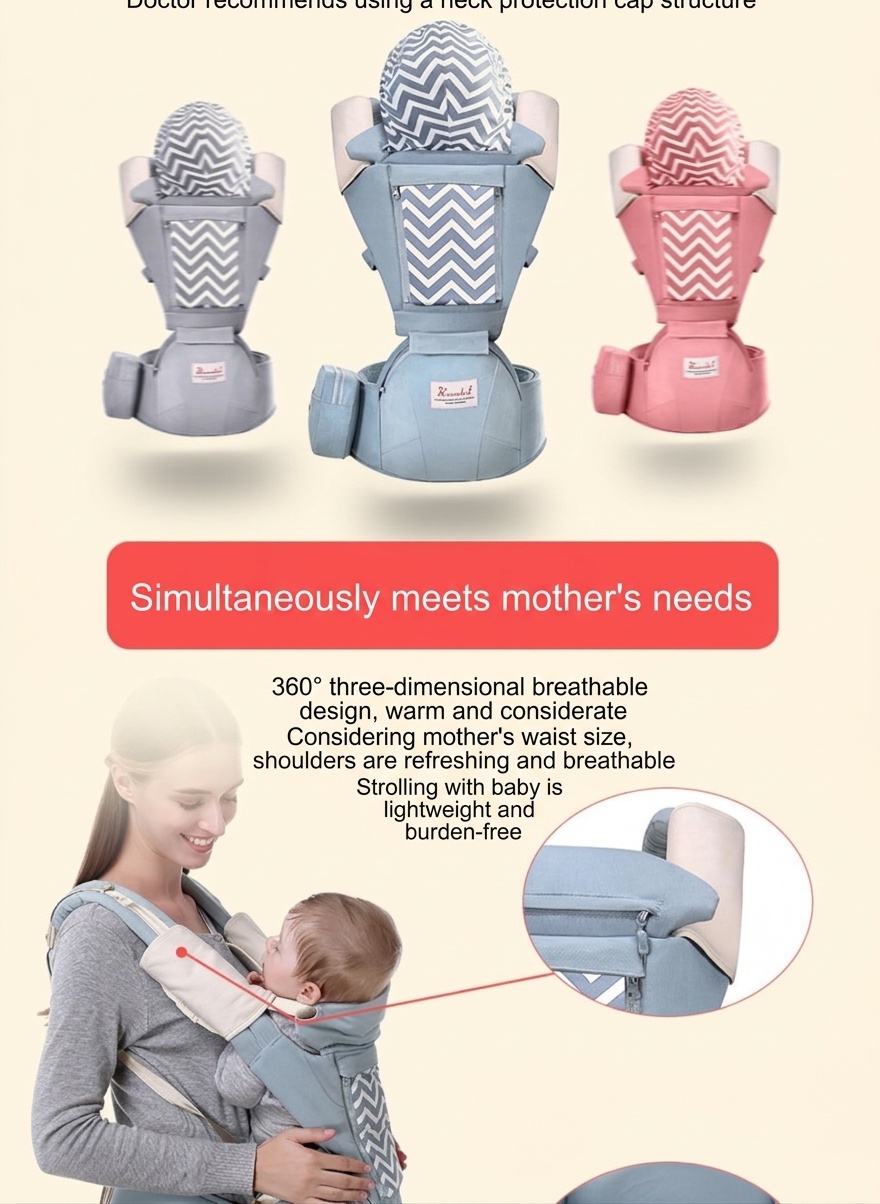 Ergonomic Baby Carrier with Detachable Hip Seat, Multi-Position Infant Carrier with Lumbar Support and Storage Pockets for 0-36 Months