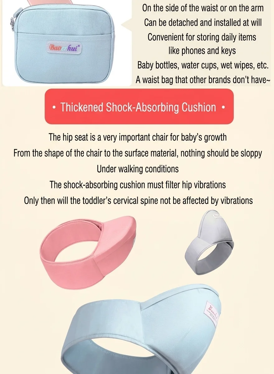 Ergonomic Baby Carrier with Detachable Hip Seat, Multi-Position Infant Carrier with Lumbar Support and Storage Pockets for 0-36 Months