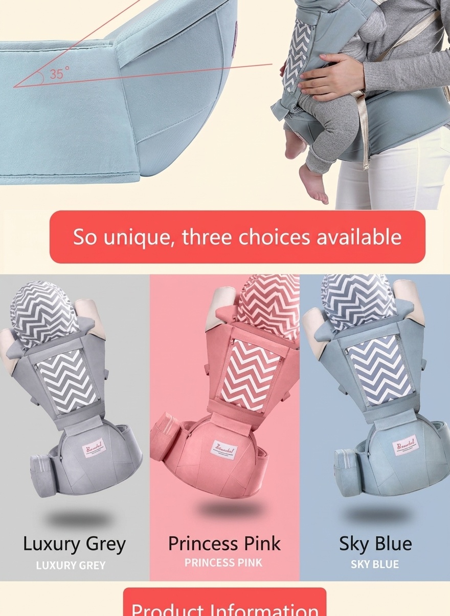 Ergonomic Baby Carrier with Detachable Hip Seat, Multi-Position Infant Carrier with Lumbar Support and Storage Pockets for 0-36 Months