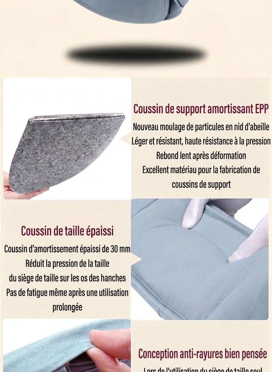 Porte-bébé ergonomique avec assise amovible, porte-bébé multi-positions avec soutien lombaire et poches de rangement pour les bébés de 0 à 36 mois
