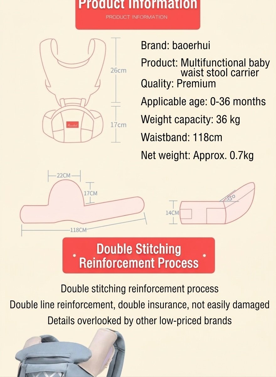 Ergonomic Baby Carrier with Detachable Hip Seat, Multi-Position Infant Carrier with Lumbar Support and Storage Pockets for 0-36 Months