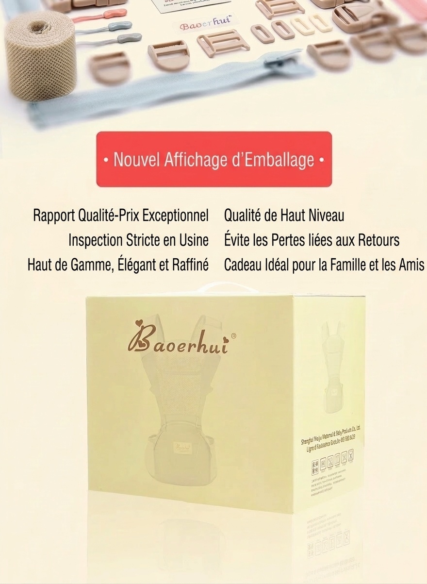 Porte-bébé ergonomique avec assise amovible, porte-bébé multi-positions avec soutien lombaire et poches de rangement pour les bébés de 0 à 36 mois