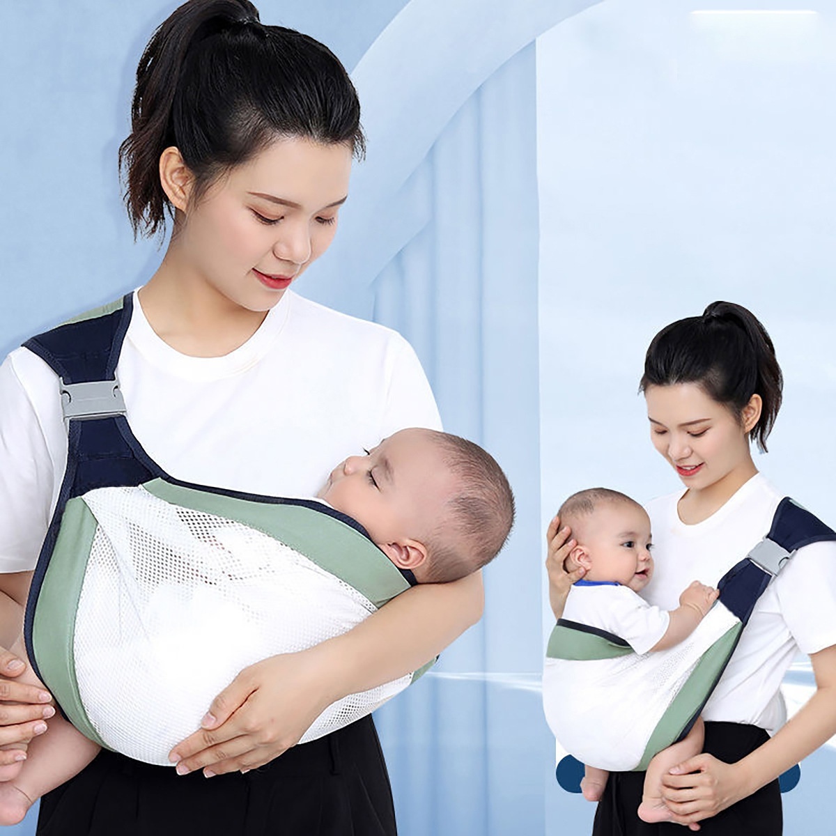 Breathable Baby Carrier Sling Wrap, Adjustable Hands-Free Infant Swaddle Wrap with Safety Buckle for Newborns and Infants