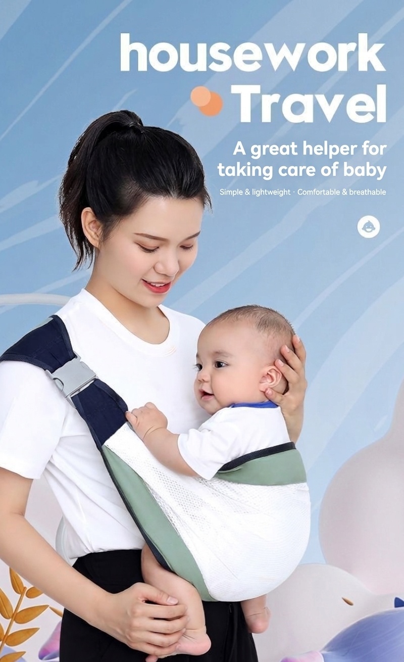 Breathable Baby Carrier Sling Wrap, Adjustable Hands-Free Infant Swaddle Wrap with Safety Buckle for Newborns and Infants