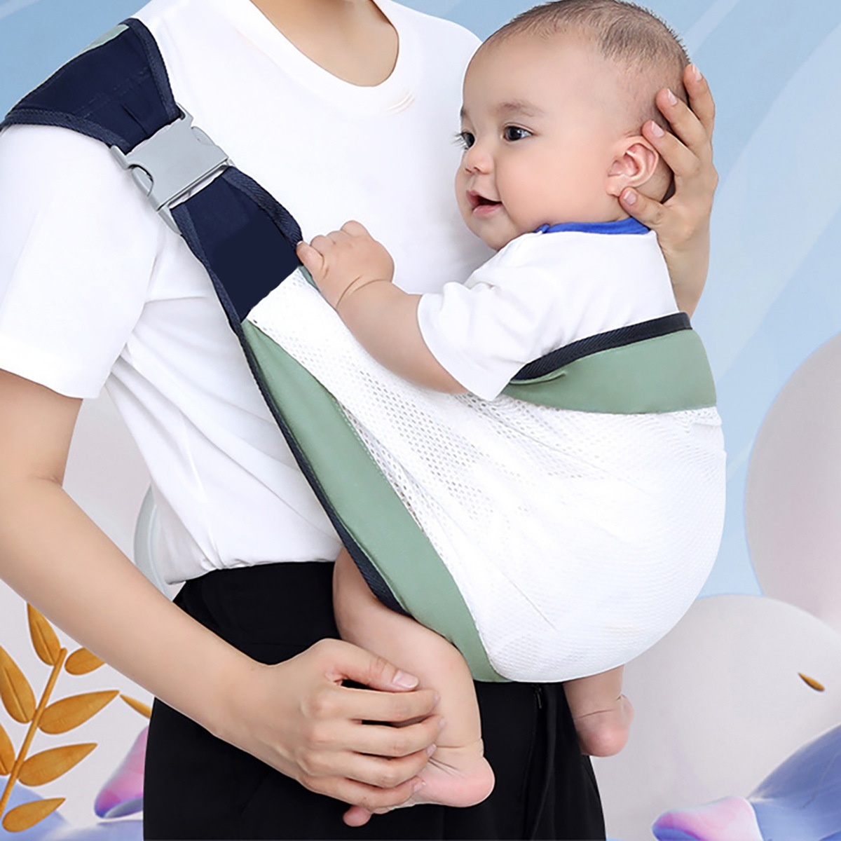 Breathable Baby Carrier Sling Wrap, Adjustable Hands-Free Infant Swaddle Wrap with Safety Buckle for Newborns and Infants