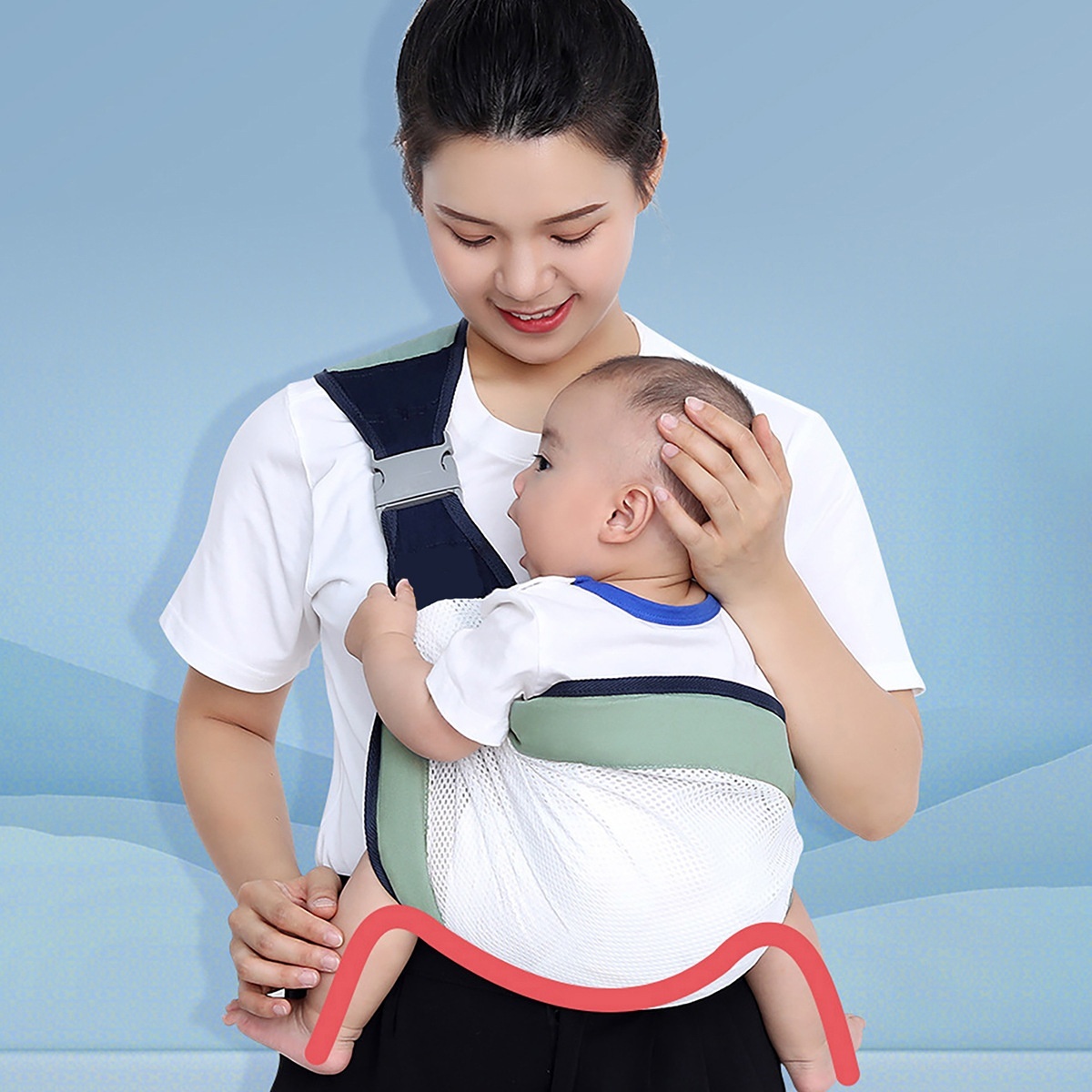 Breathable Baby Carrier Sling Wrap, Adjustable Hands-Free Infant Swaddle Wrap with Safety Buckle for Newborns and Infants