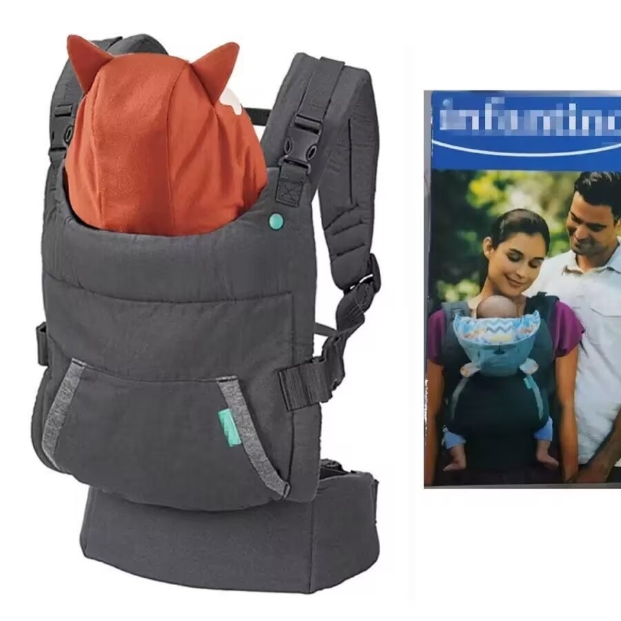 Ergonomic Baby Carrier with Detachable Animal Canopy Hood, Front and Back Infant Carrier with Ergonomic Hip Seat Support