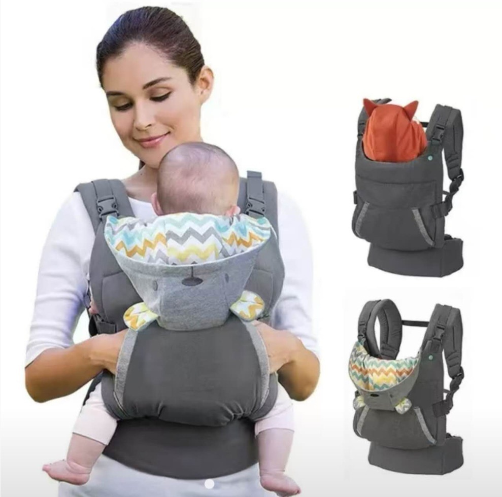 Ergonomic Baby Carrier with Detachable Animal Canopy Hood, Front and Back Infant Carrier with Ergonomic Hip Seat Support