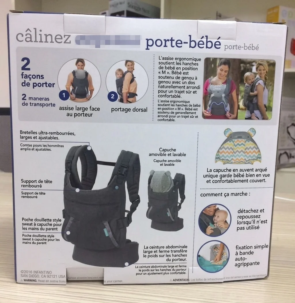 Porte-bébé ergonomique avec capote amovible à motif animal, porte-bébé ventral et dorsal avec assise ergonomique pour les hanches
