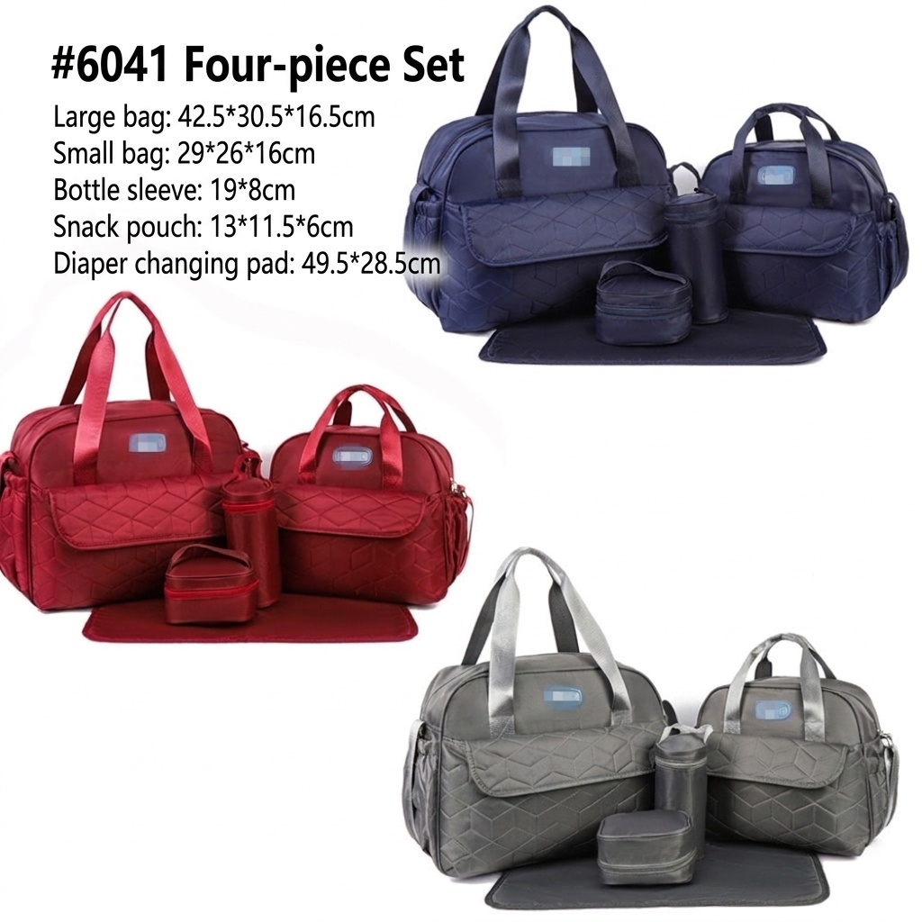Set di 5 pezzi composto da borsa fasciatoio trapuntata, borsa da viaggio impermeabile con molteplici tasche, fasciatoio, borsa termica per biberon e sacchetto per alimenti.