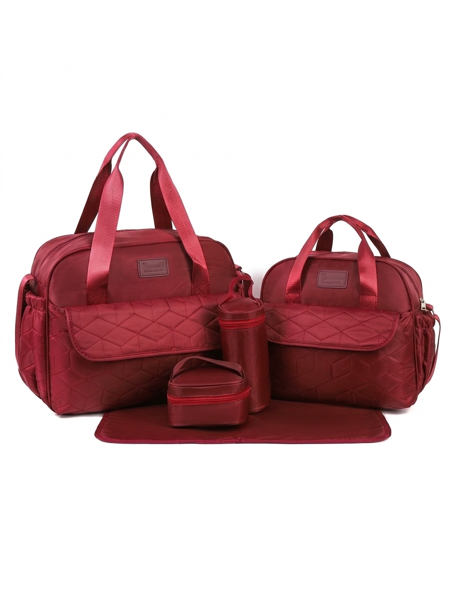 Set di 5 pezzi composto da borsa fasciatoio trapuntata, borsa da viaggio impermeabile con molteplici tasche, fasciatoio, borsa termica per biberon e sacchetto per alimenti.