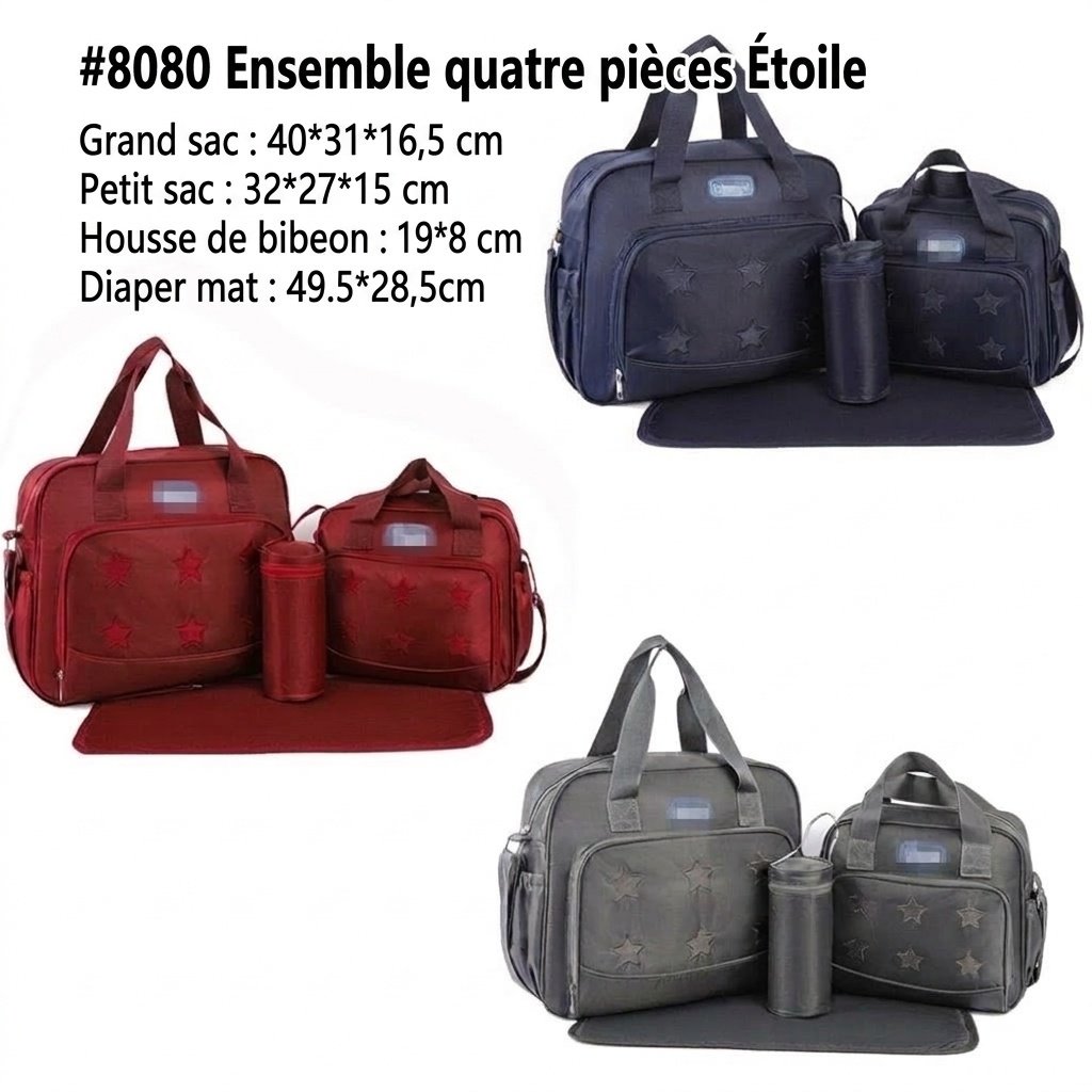 Ensemble sac à langer à motif étoiles, sac de voyage imperméable avec étui isotherme pour biberon, matelas à langer et pochette pour accessoires
