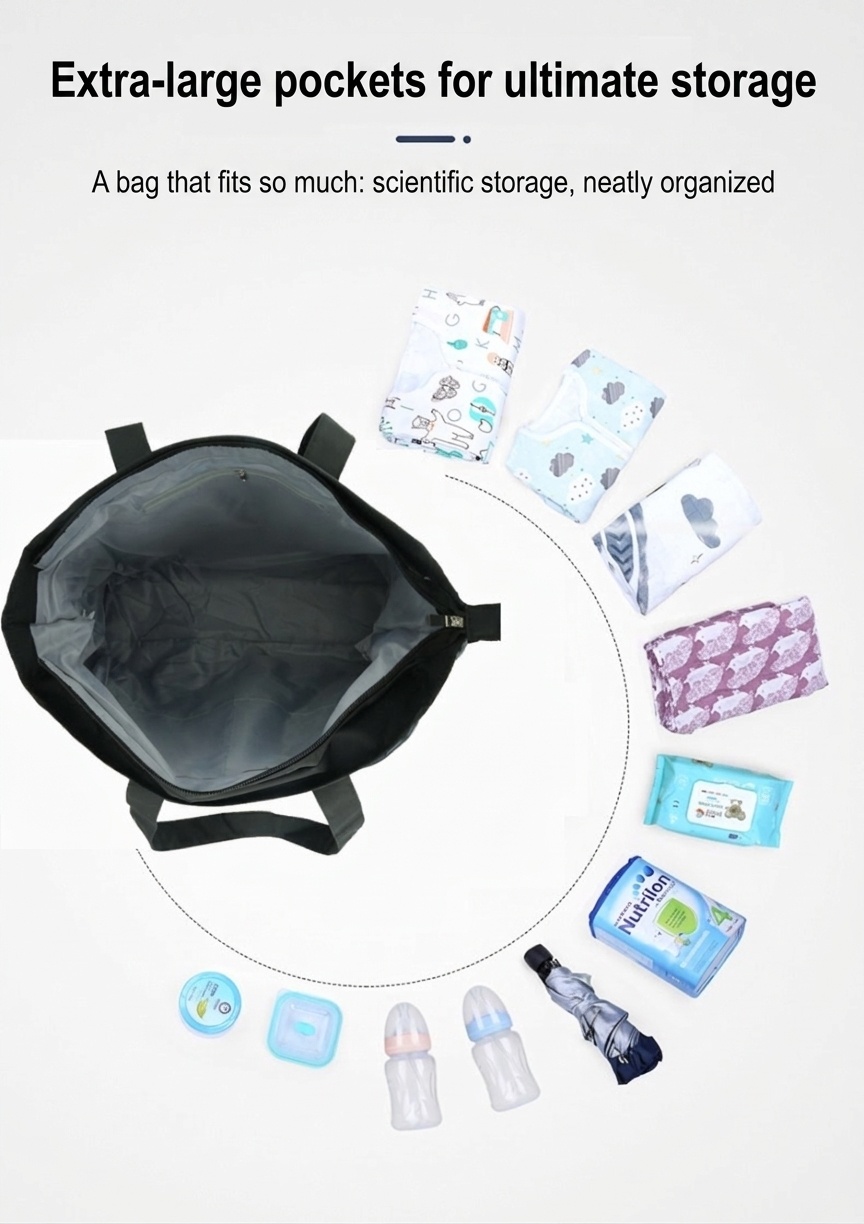 Set di 5 pezzi impermeabile per pannolini per neonati, borsa da viaggio capiente con fasciatoio, borsa termica per biberon e marsupio.