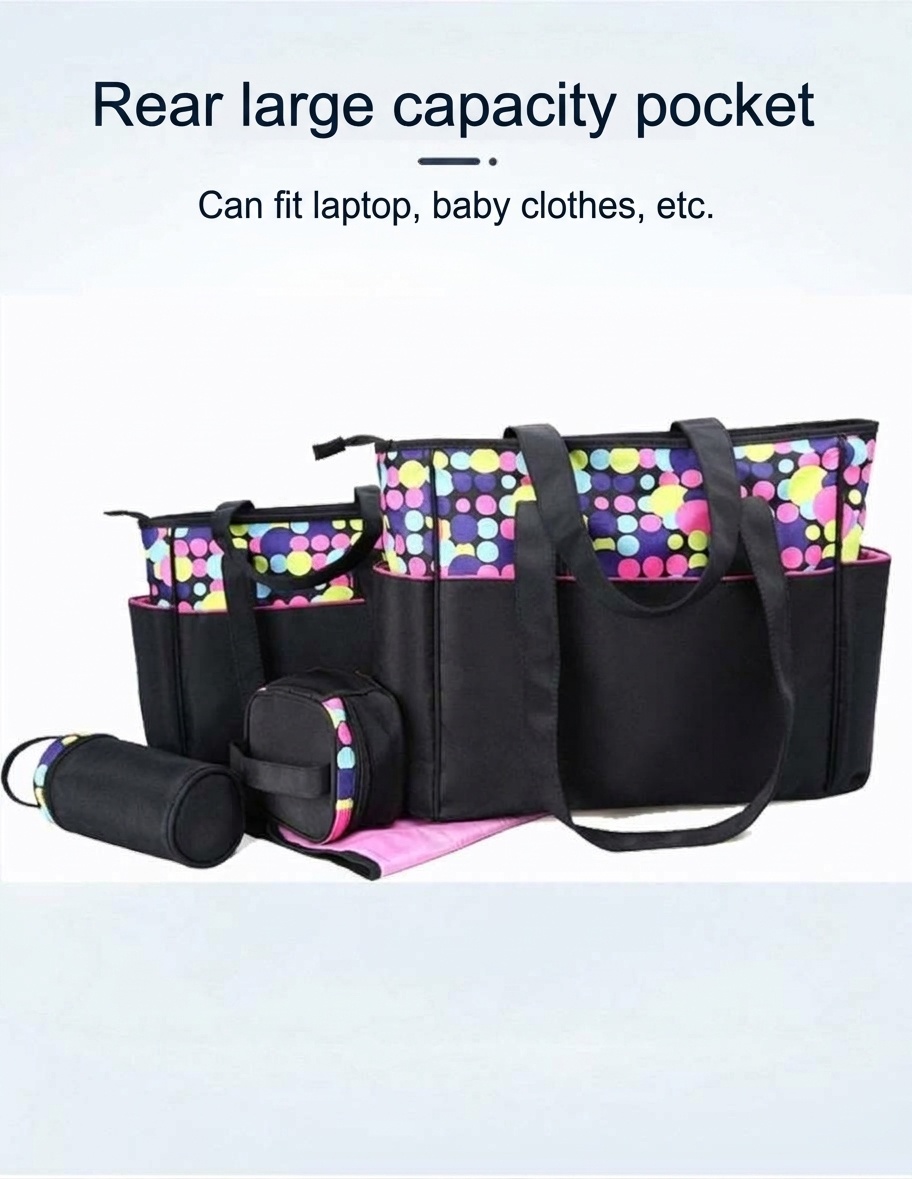 Set di 5 pezzi impermeabile per pannolini per neonati, borsa da viaggio capiente con fasciatoio, borsa termica per biberon e marsupio.